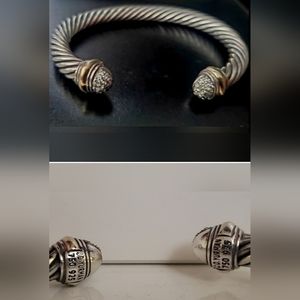 $2200 Authentic 7mm David Yurman 18K Sterling Diamond Dome Bracelet Average size